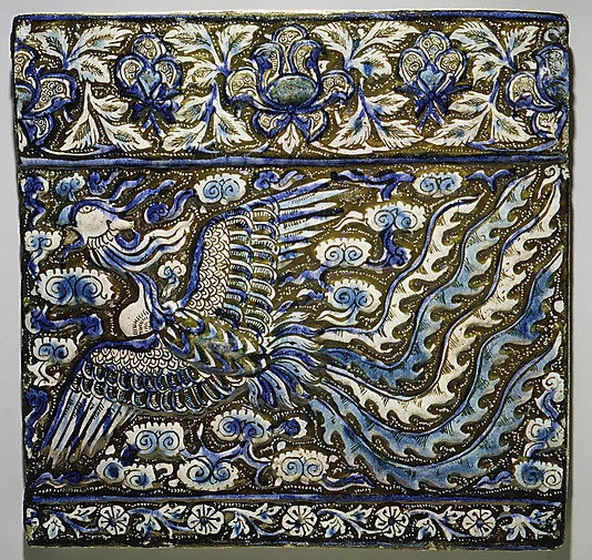 Глазурованная плитка, с изображением птицы Феникс, Иран, конец 13-го века