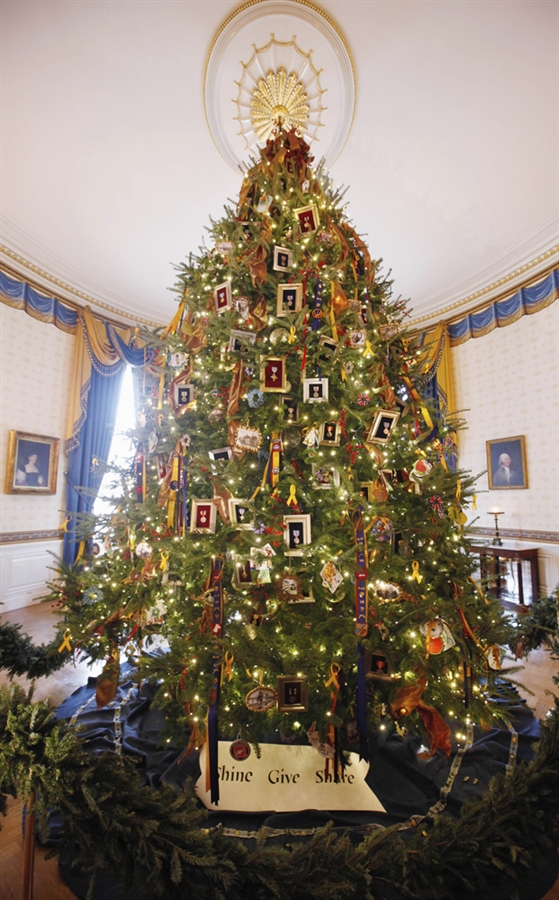Рождественская елка в Голубом зале Белого дома в Вашингтоне