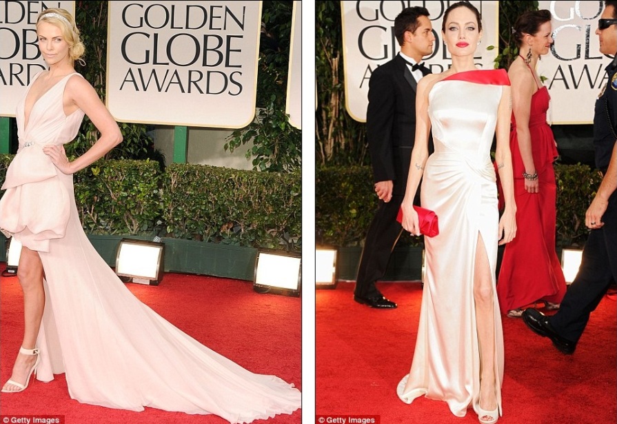 Шарлиз Терон  в платье-оригами от Christian Dior. Анджелина Джоли была великолепна в платье от Atelier Versace.