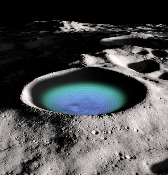 Лунный кратер Шеклтона осветили лазером